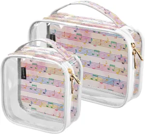 Pentagrams Musical Notes Print 2 Pack Clear Toiletry Bag Women Men, Portable Waterproof Clear Pouch, Cosmetic Bag with Double Zippers Large Opening Traveling with Handle for Bathroom Traveling Vacatio