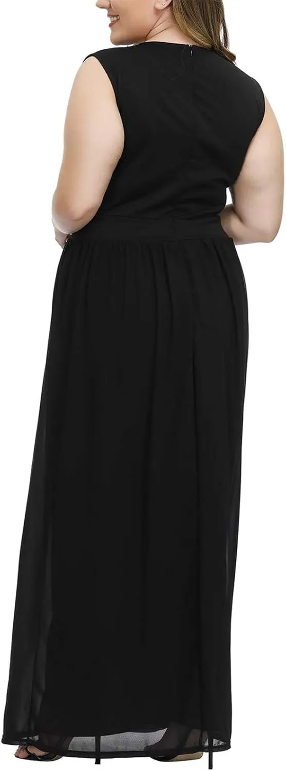 Pink Queen Women's Plus Size Sleeveless Tank Top Wide Leg Long Pants Chiffon Overlay Party Jumpsuit