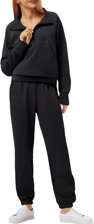 PINSPARK Womens 2 Piece Outfits Fleece Sweatsuit Half Zip Pullover Track Suit Jogger Sweatshirt and Sweatpants Matching Set