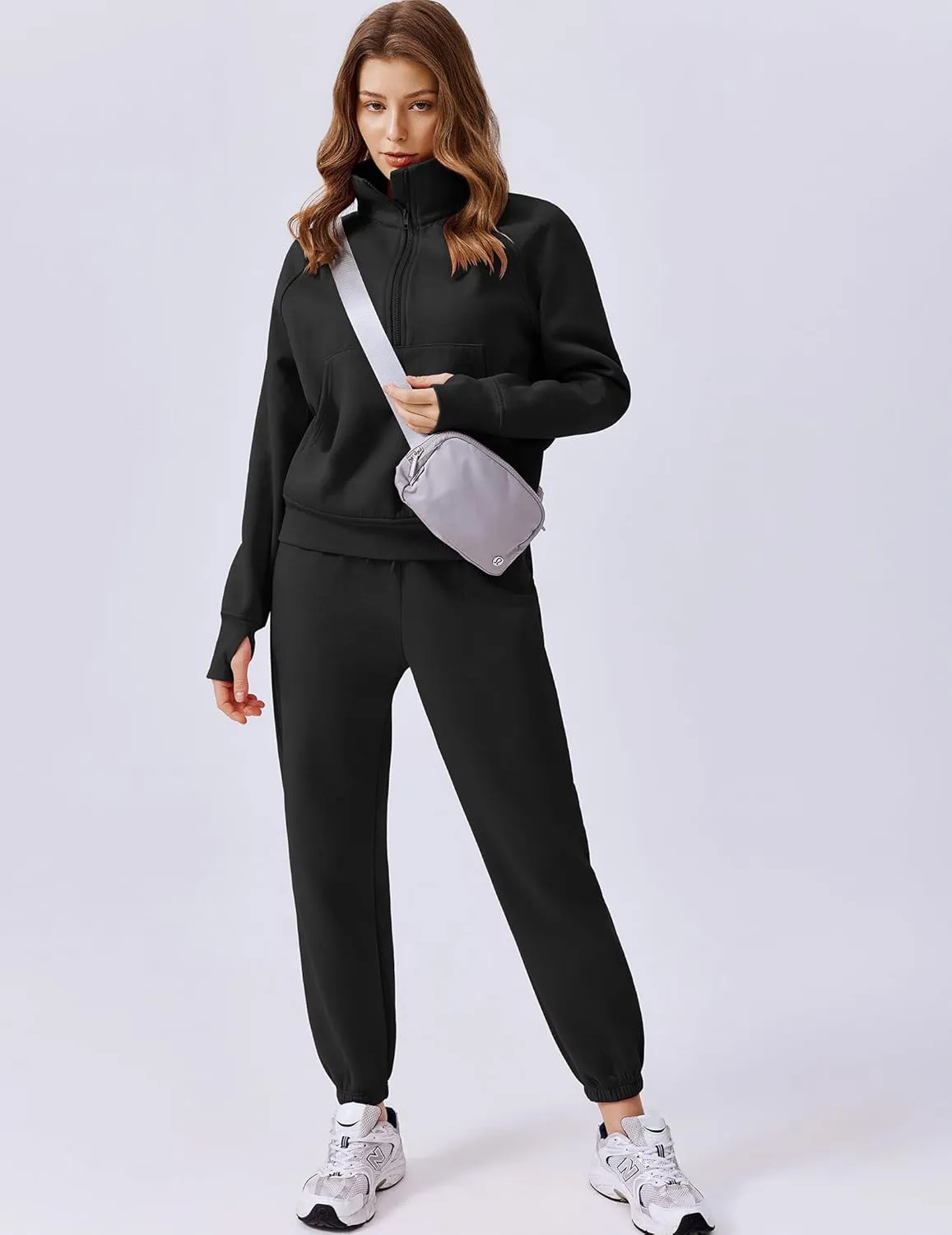 PINSPARK Womens 2 Piece Outfits Fleece Sweatsuit Half Zip Pullover Track Suit Jogger Sweatshirt and Sweatpants Matching Set