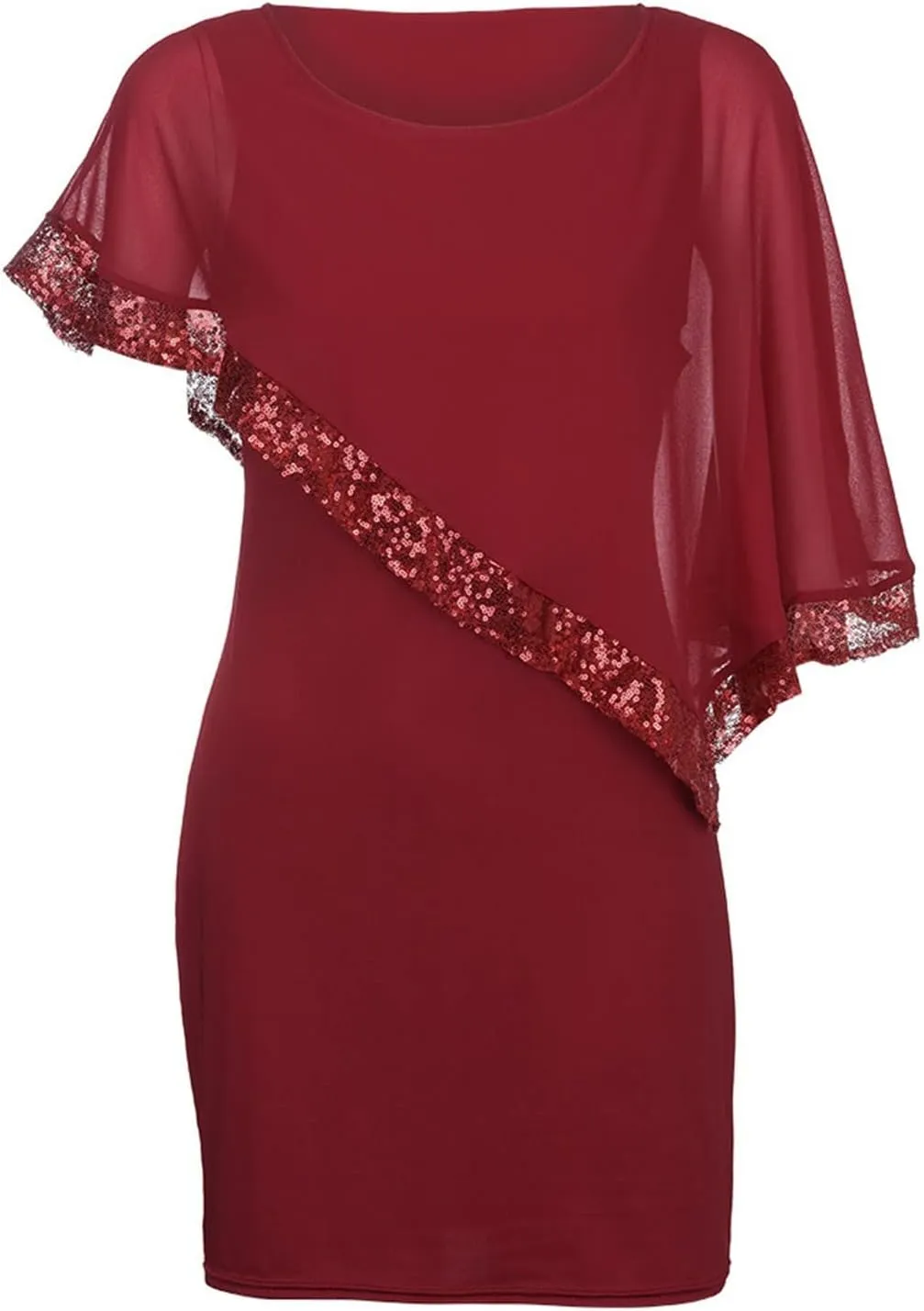 Plus Size Dresses for Curvy Women,2024 Trendy Irregular Chiffon Cape Wedding Guest Dress,Elegant Bodycon Midi Pencil Dress