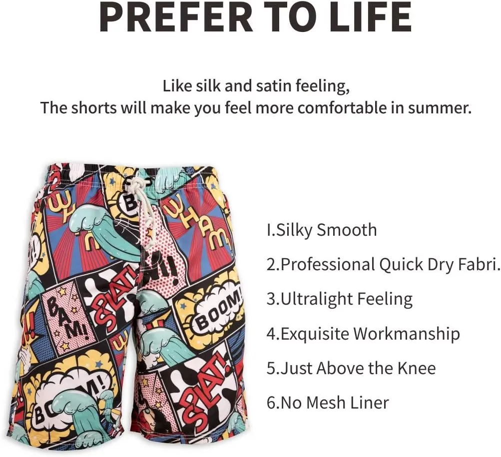 PREFER TO LIFE Men's Board Shorts, Quick Dry Swimwear Beach Holiday Party Bermuda Swim Big Pants 