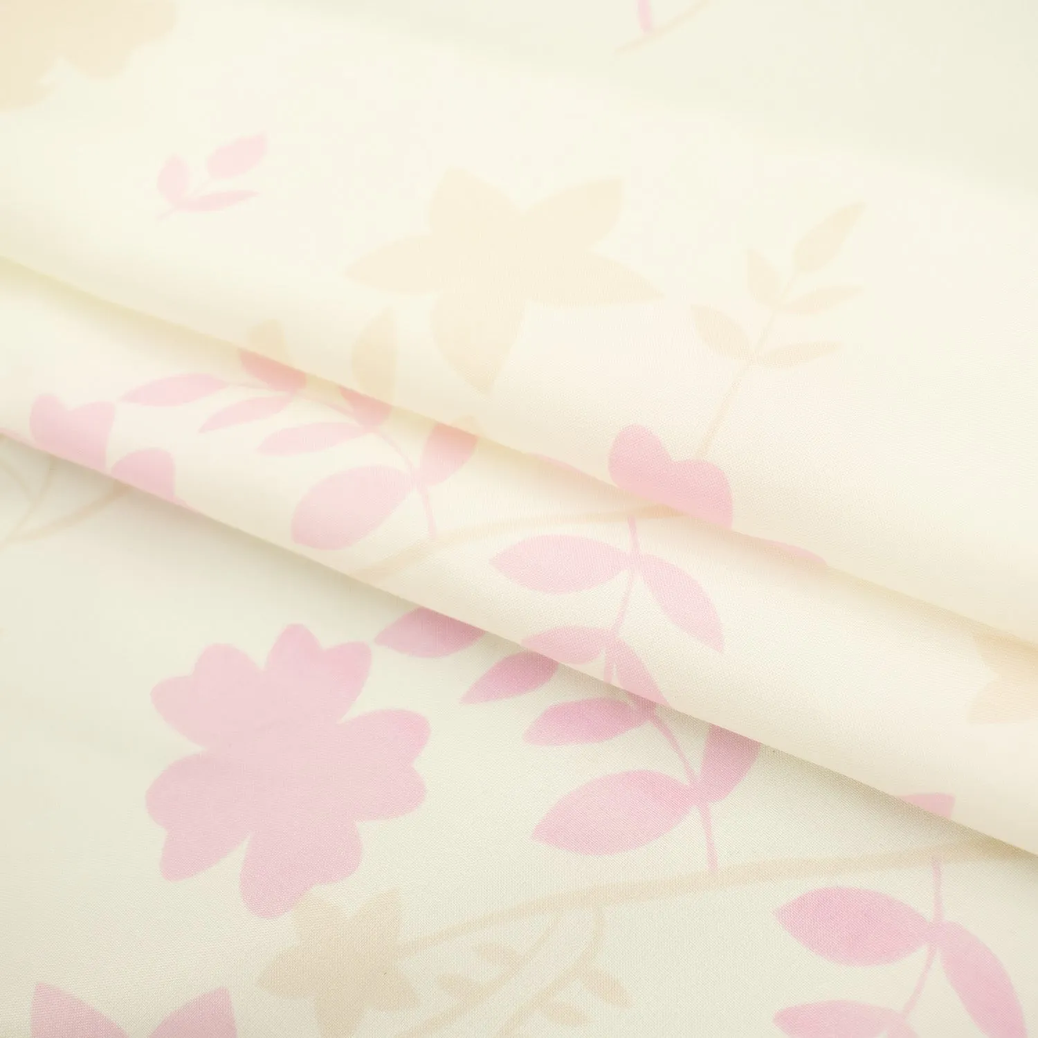 Printed Lining Design-16 Baby Pink Leaves on Cream
