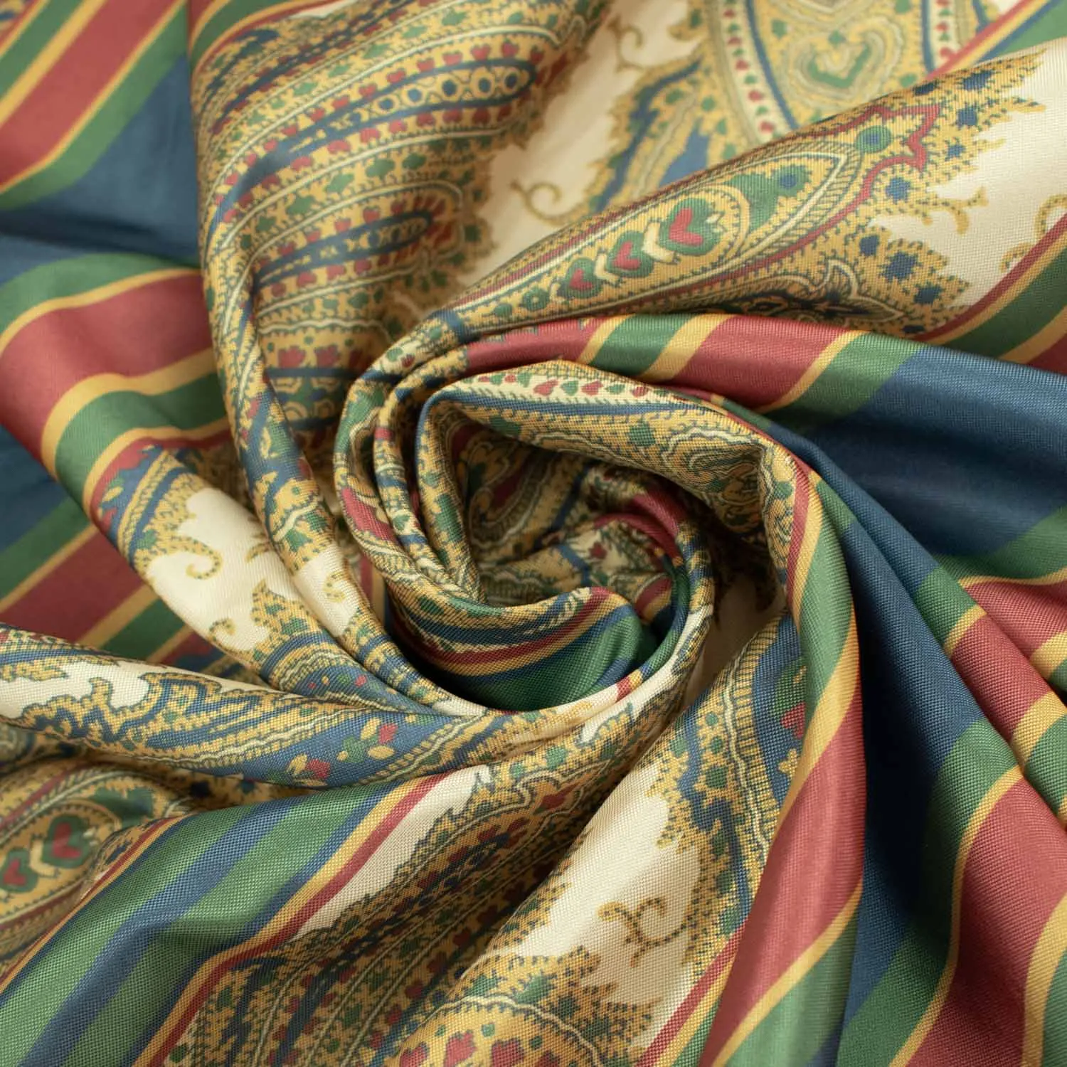 Printed Lining Design-29 Vintage Gold Paisley with Red & Blue Stripes
