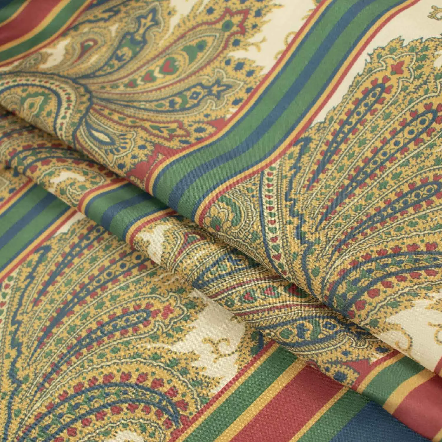 Printed Lining Design-29 Vintage Gold Paisley with Red & Blue Stripes