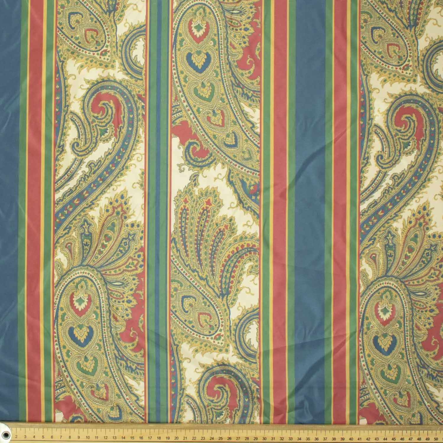 Printed Lining Design-29 Vintage Gold Paisley with Red & Blue Stripes