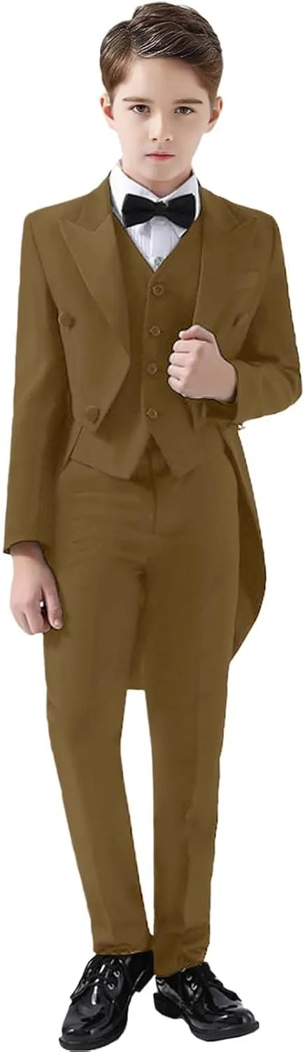 ProPoFol Boys Tailcoat Suit Slim Fit Boys Tuxedo Suit 3 Piece Suits Set for Kids Tuxedo with Tail for Concert Wedding