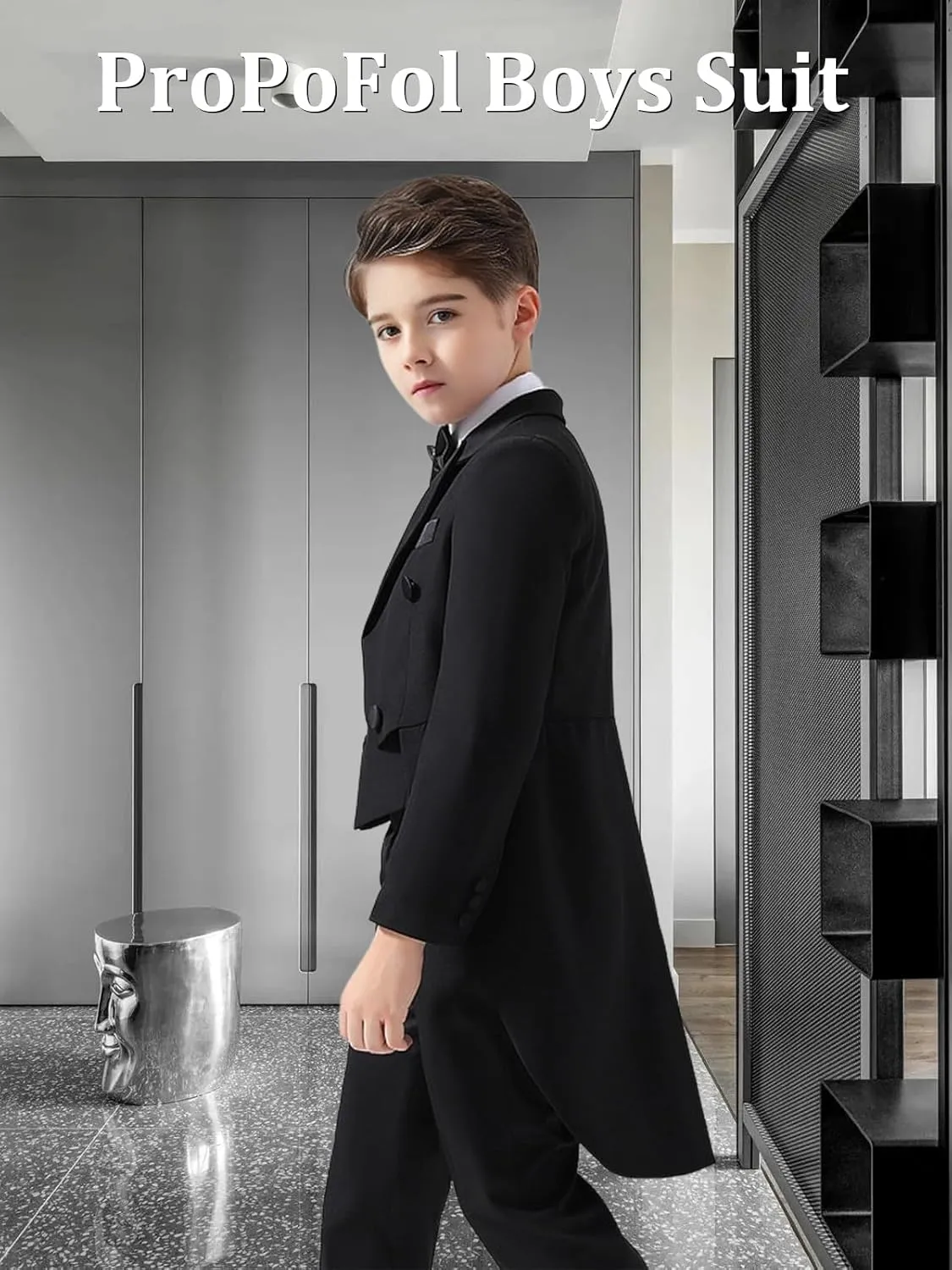 ProPoFol Boys Tailcoat Suit Slim Fit Boys Tuxedo Suit 3 Piece Suits Set for Kids Tuxedo with Tail for Concert Wedding