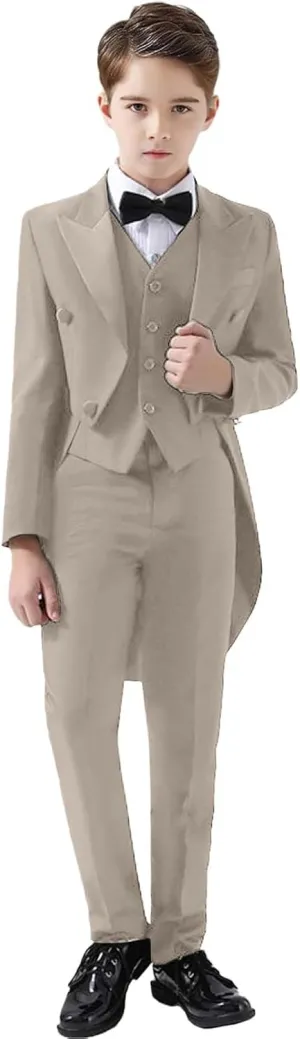 ProPoFol Boys Tailcoat Suit Slim Fit Boys Tuxedo Suit 3 Piece Suits Set for Kids Tuxedo with Tail for Concert Wedding