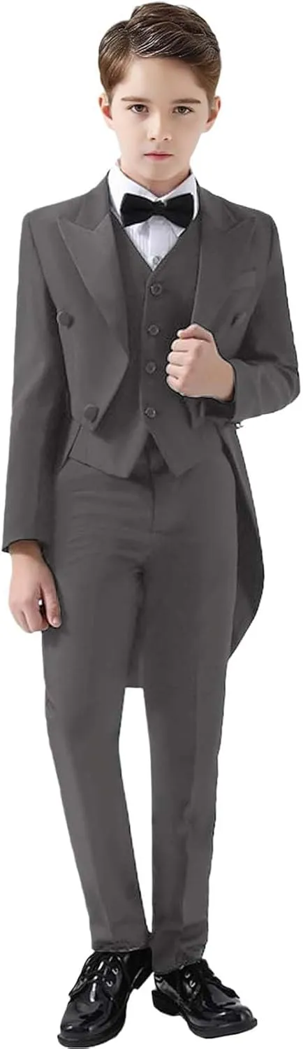 ProPoFol Boys Tailcoat Suit Slim Fit Boys Tuxedo Suit 3 Piece Suits Set for Kids Tuxedo with Tail for Concert Wedding