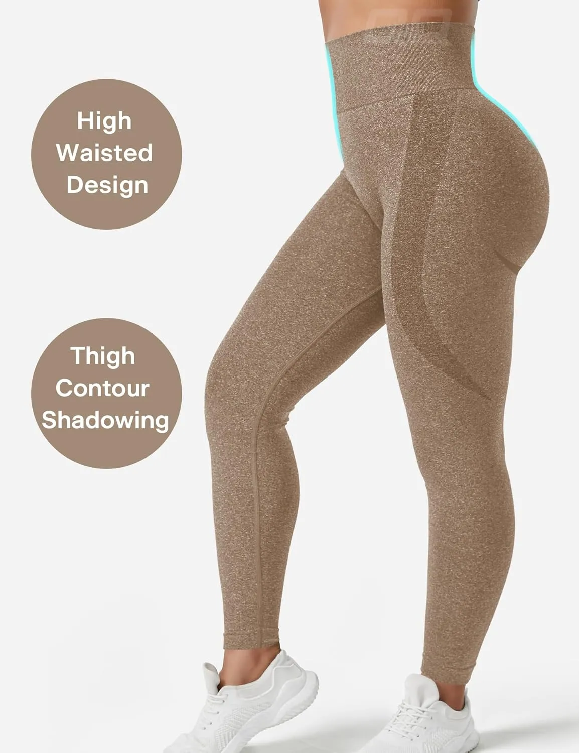 QOQ Women's Seamless Leggings High Waist Gym Running Vital Yoga Pants Butt Lift Workout Tights Tummy Control