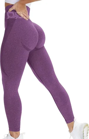 QOQ Women's Seamless Leggings High Waist Gym Running Vital Yoga Pants Butt Lift Workout Tights Tummy Control