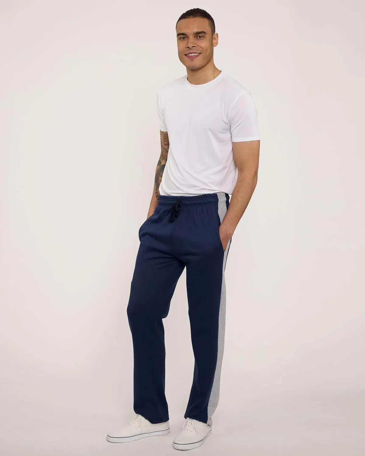 Real Essentials 3 Pack: Men's Tech Fleece Athletic Casual Open Bottom Sweatpants with Pockets (Available in Big & Tall)