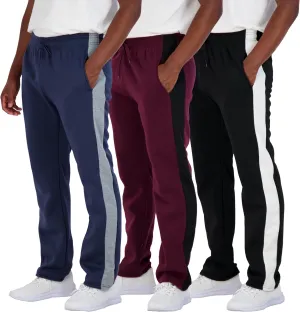 Real Essentials 3 Pack: Men's Tech Fleece Athletic Casual Open Bottom Sweatpants with Pockets (Available in Big & Tall)