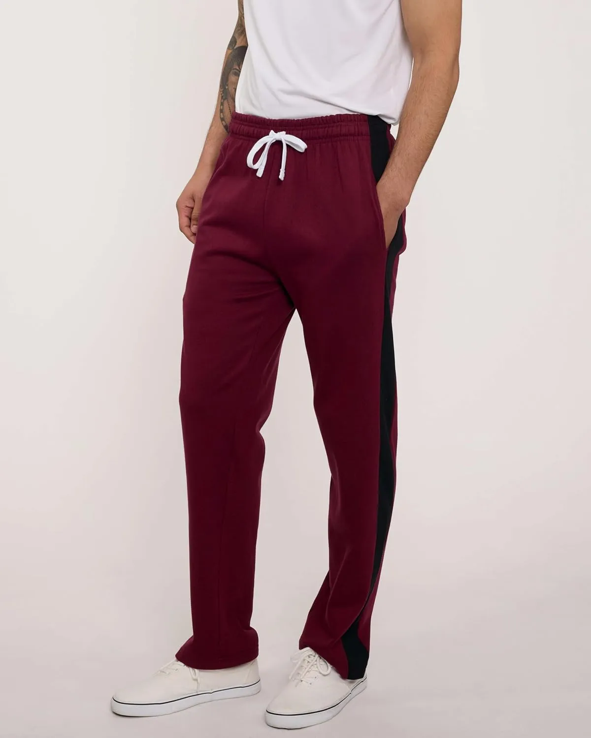 Real Essentials 3 Pack: Men's Tech Fleece Athletic Casual Open Bottom Sweatpants with Pockets (Available in Big & Tall)