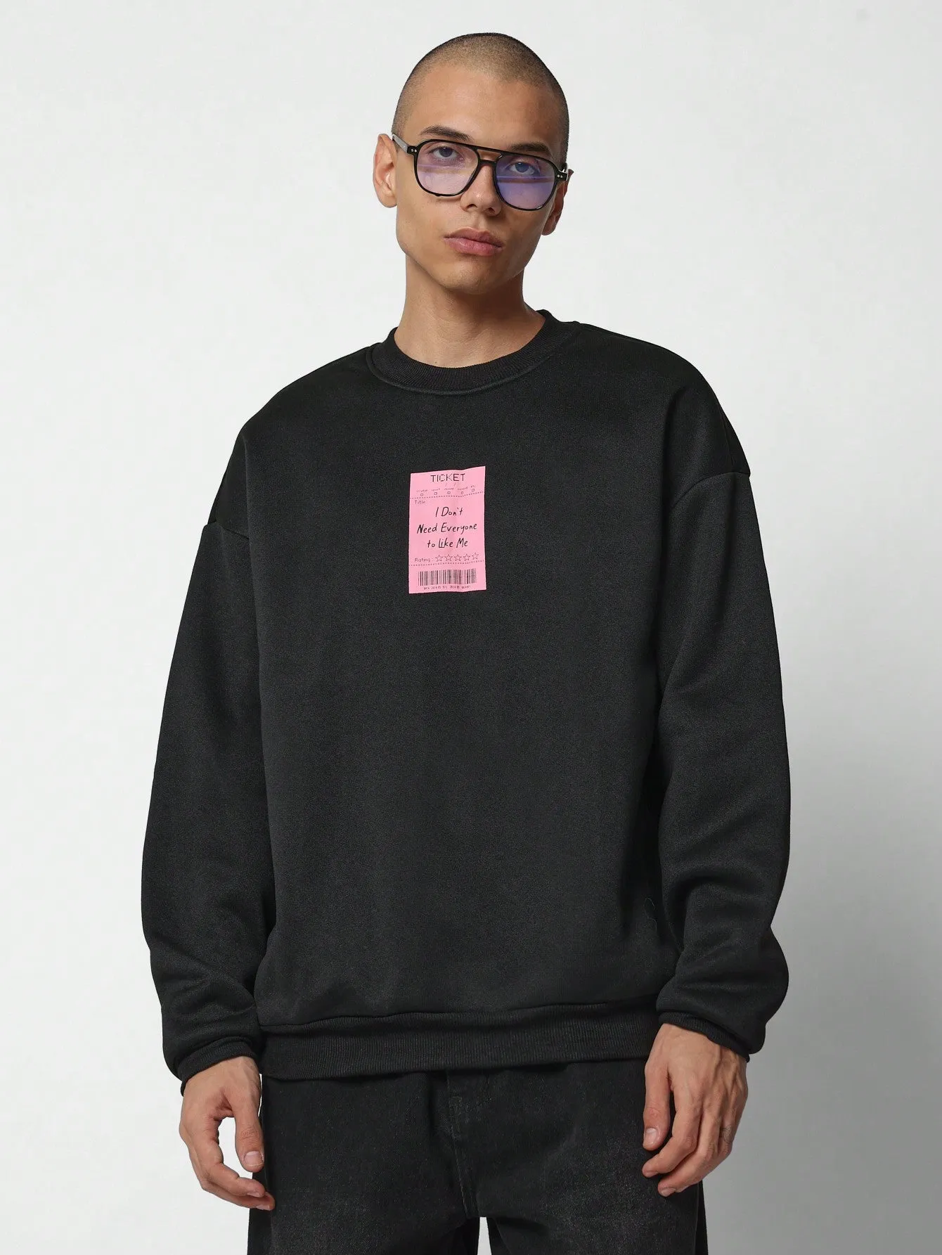 Regular Fit Crew Neck Sweatshirt With Ticket Graphic Print