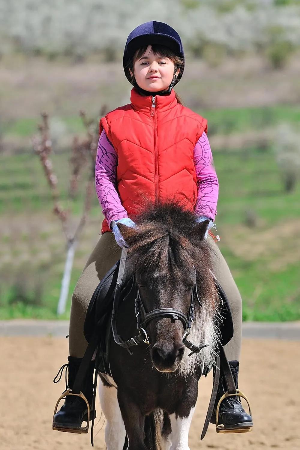 SANTINY Girls Horse Riding Pants with Zipper Pockets Kids Stretchy Equestrian Breeches Knee-Patch Youth Schooling Tights