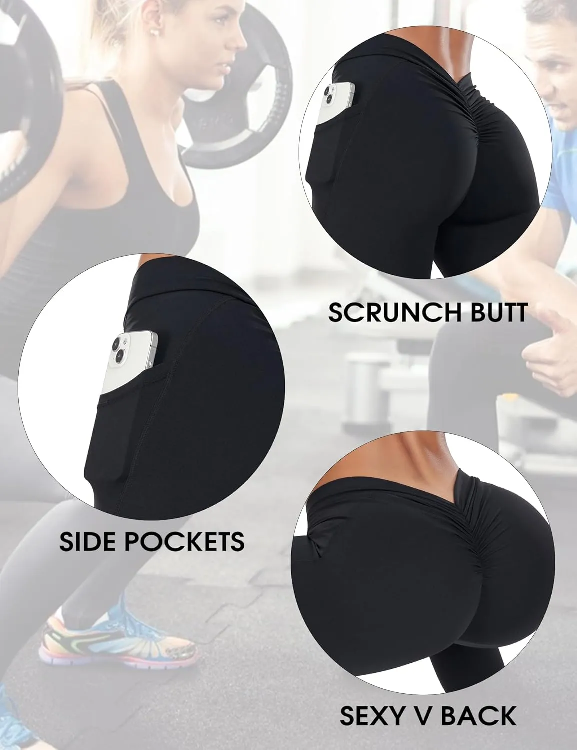 Scrunch Butt Lifting V Back Leggings for Women with Pockets Buttery Soft High Waist Booty Workout Yoga Pants