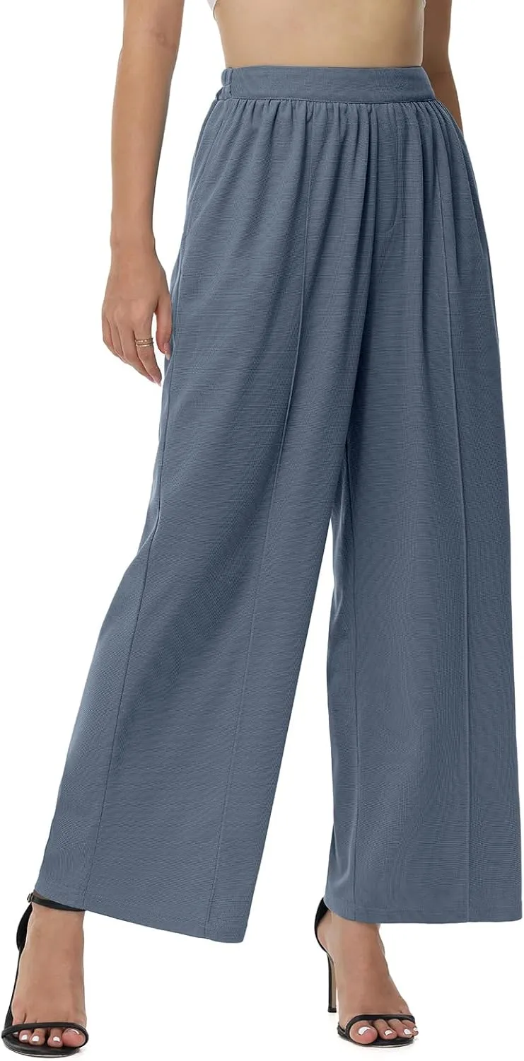 SeSe Code Womens Wide Leg Trousers Pants Waffle Knit Lounge Palazzo Pant High Waisted Casual Slacks with Pockets