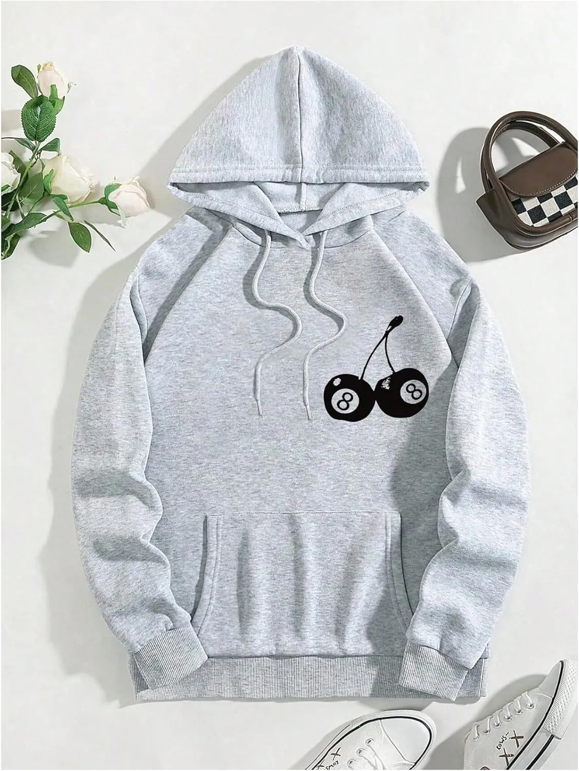 SHENHE Women's Oversized Cherry Graphic Drawstring Hoodie Casual Pullover Sweatshirts with Pocket