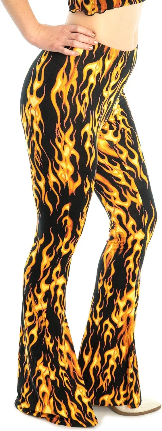 Shop Delfina Women's Print Elastic High Waisted Stretch Flared Leg Yoga Festival Rave Bell Bottoms Pants