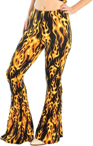 Shop Delfina Women's Print Elastic High Waisted Stretch Flared Leg Yoga Festival Rave Bell Bottoms Pants