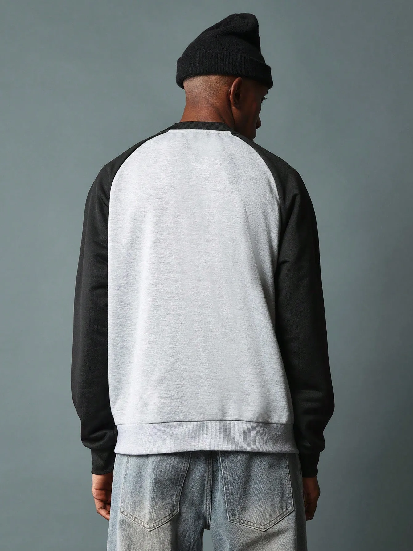 Slim Fit Contrast Colour Raglan Sleeve Ottoman Textured Sweatshirt