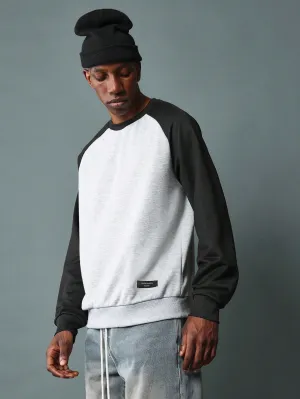Slim Fit Contrast Colour Raglan Sleeve Ottoman Textured Sweatshirt