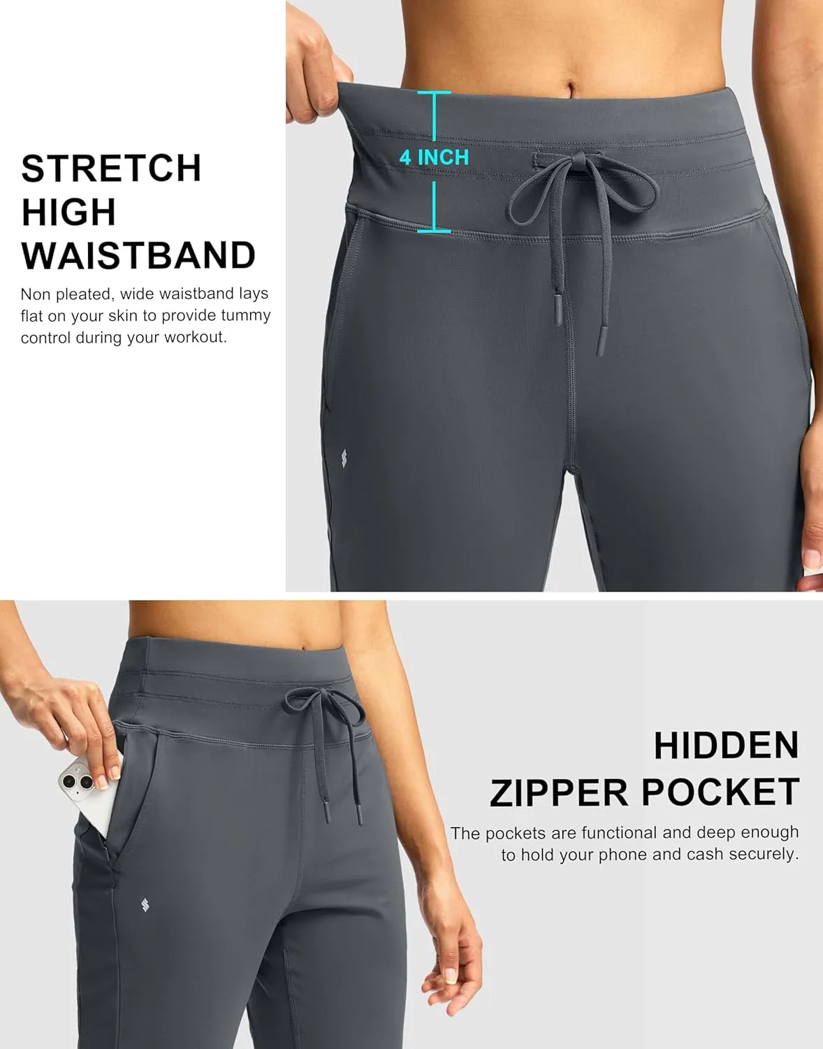 Soothfeel Womens Joggers with Zipper Pockets High Waisted Sweatpants Athletic Leggings Pants for Workout Running Yoga