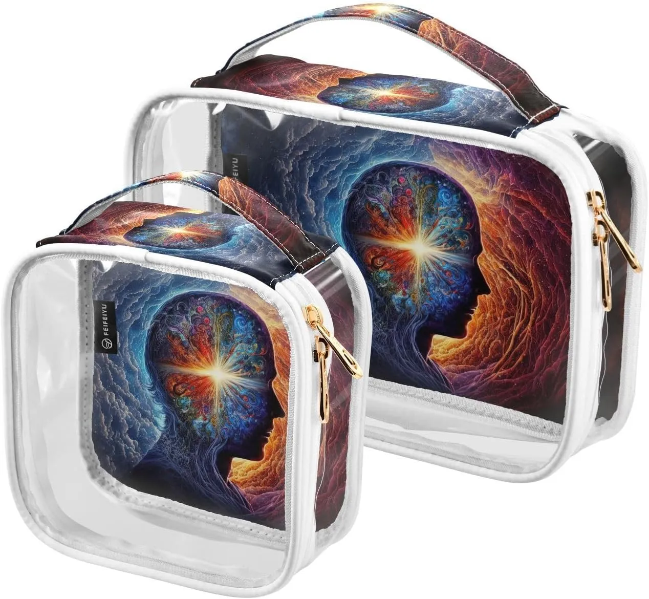 Source-consciousness-energy 2 Pack Clear Toiletry Bag Women Men, Portable Waterproof Clear Pouch, Cosmetic Bag with Double Zippers Large Opening Traveling with Handle for Bathroom Traveling Vacation O