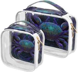 Stars-celestial-objec 2 Pack Clear Toiletry Bag Women Men, Portable Waterproof Clear Pouch, Cosmetic Bag with Double Zippers Large Opening Traveling with Handle for Bathroom Traveling Vacation Organiz