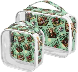 Succulents-cactuses 2 Pack Clear Toiletry Bag Women Men, Portable Waterproof Clear Pouch, Cosmetic Bag with Double Zippers Large Opening Traveling with Handle for Bathroom Traveling Vacation Organizin