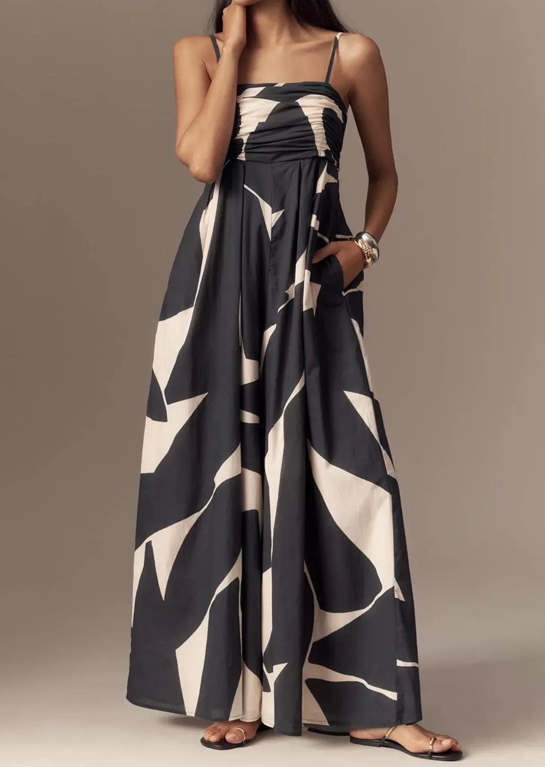 Summer Boho Wide Leg Jumpsuits for Women 2025 Casual Sleeveless Spaghetti Strap Long Romper Trendy One Piece Outfits