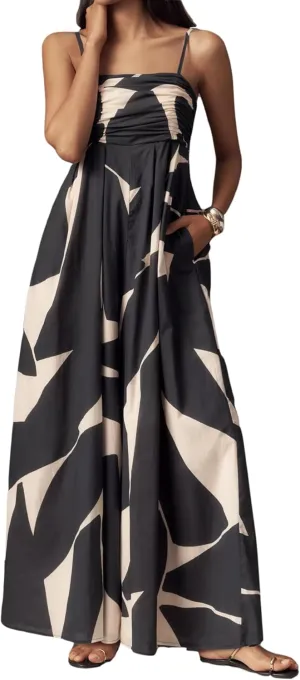 Summer Boho Wide Leg Jumpsuits for Women 2025 Casual Sleeveless Spaghetti Strap Long Romper Trendy One Piece Outfits