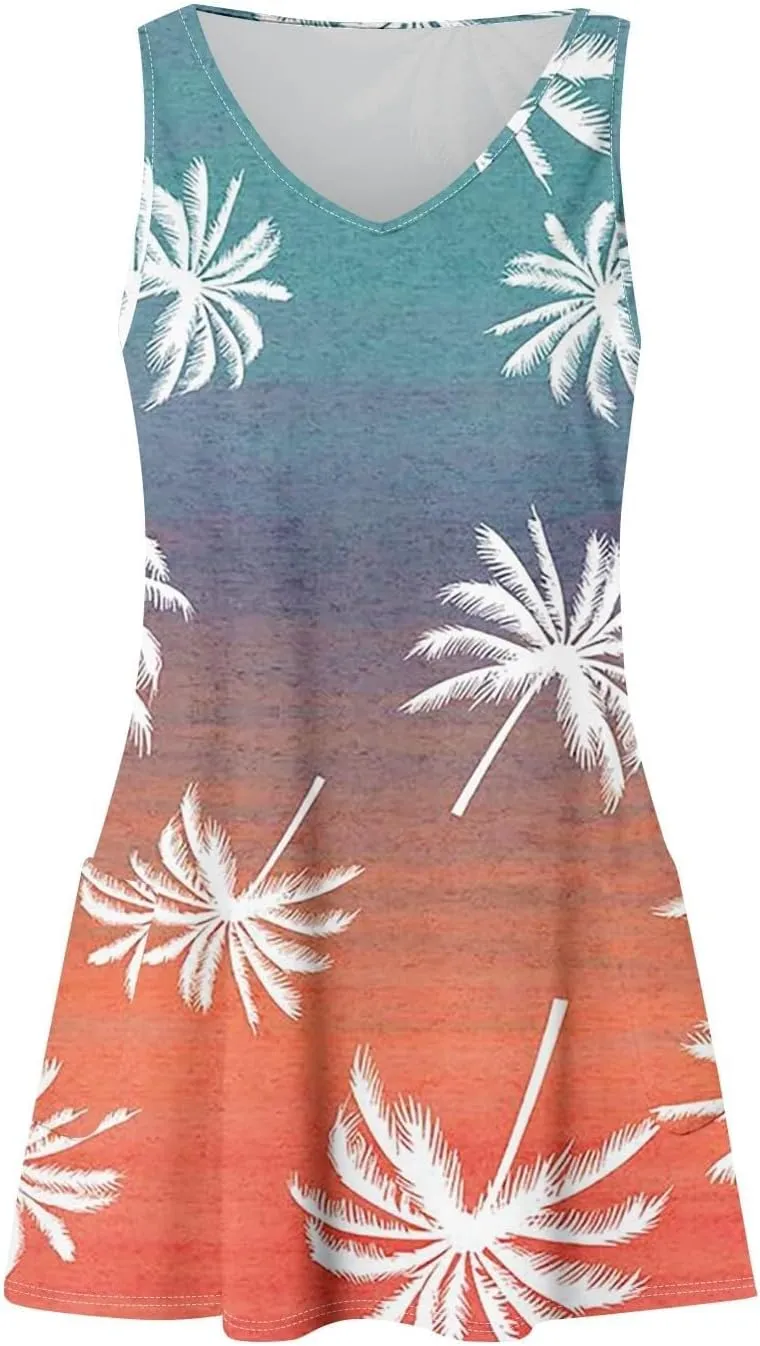 Summer Dresses for Women 2025 Casual Loose V Neck Sleeveless Sundresses Boho Tank Hawaiian Beach Dresses with Pockets
