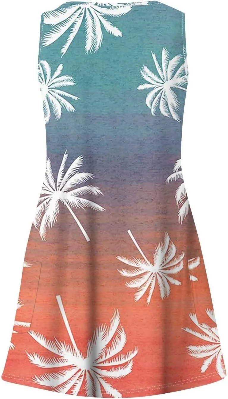 Summer Dresses for Women 2025 Casual Loose V Neck Sleeveless Sundresses Boho Tank Hawaiian Beach Dresses with Pockets