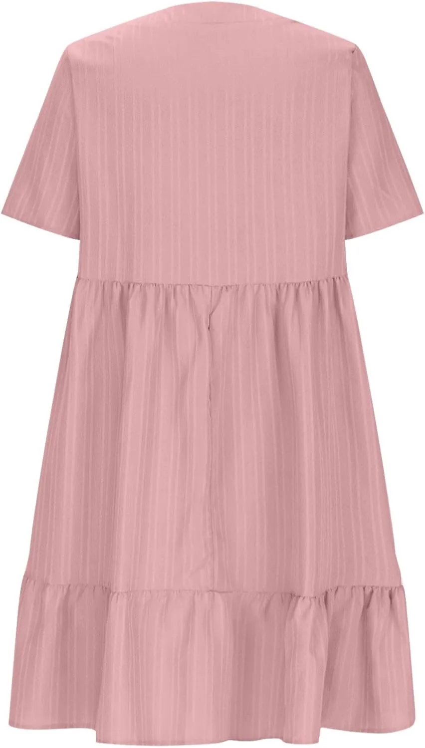 Summer Dresses for Women 2025 Plus Size Dresses Casual Midi Dress Ruffle Short Sleeve Sundresses Travel Clothes
