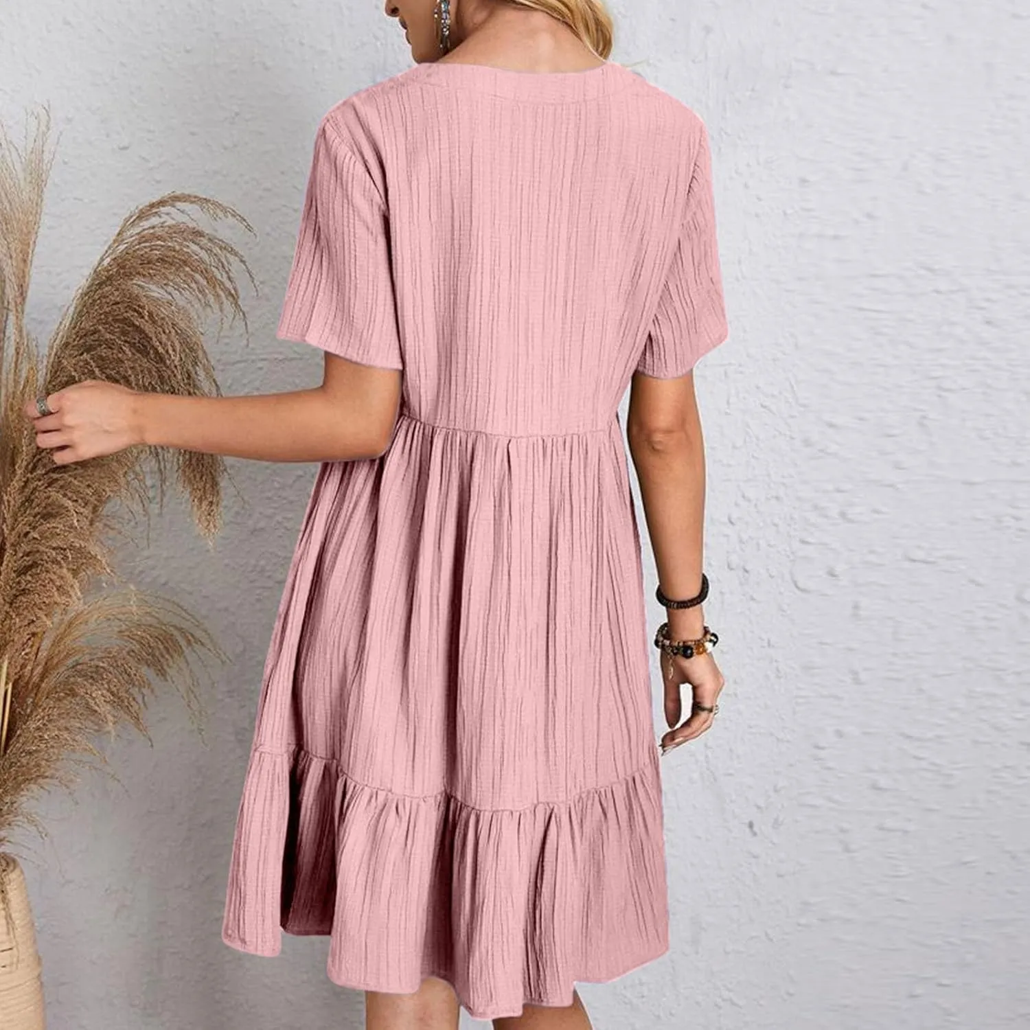 Summer Dresses for Women 2025 Plus Size Dresses Casual Midi Dress Ruffle Short Sleeve Sundresses Travel Clothes