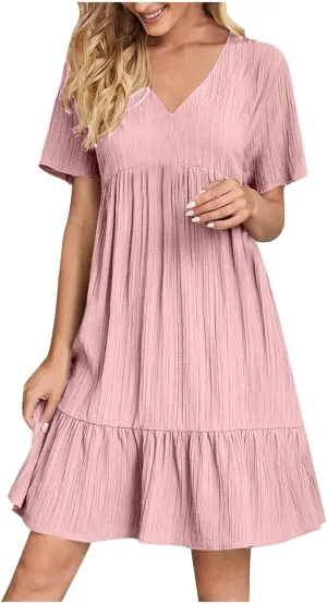Summer Dresses for Women 2025 Plus Size Dresses Casual Midi Dress Ruffle Short Sleeve Sundresses Travel Clothes
