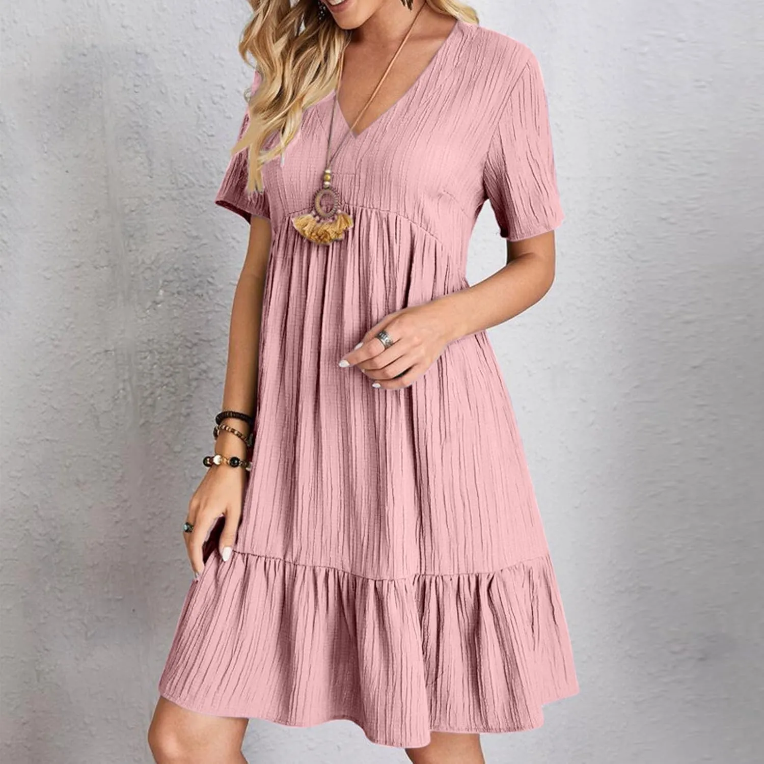 Summer Dresses for Women 2025 Plus Size Dresses Casual Midi Dress Ruffle Short Sleeve Sundresses Travel Clothes