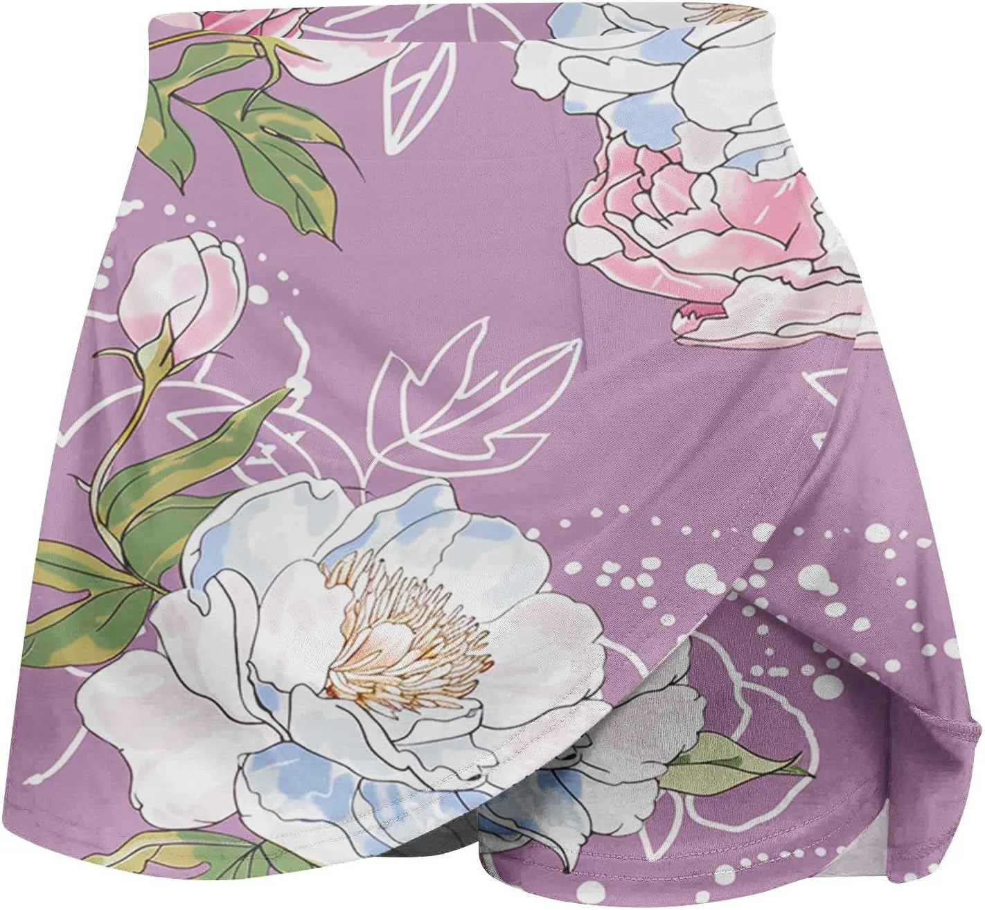 Summer Skorts for Women 2024 Trendy Floral Print High Waisted Flowy Skorts Casual Comfy Sport Skirts with Shorts
