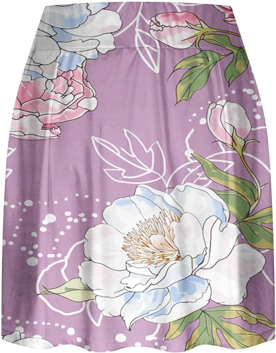 Summer Skorts for Women 2024 Trendy Floral Print High Waisted Flowy Skorts Casual Comfy Sport Skirts with Shorts