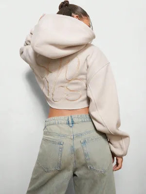 SUMWON WOMEN Drop Shoulder Long Sleeves Crop Hoodie Sweatshirt With Back Embroidery