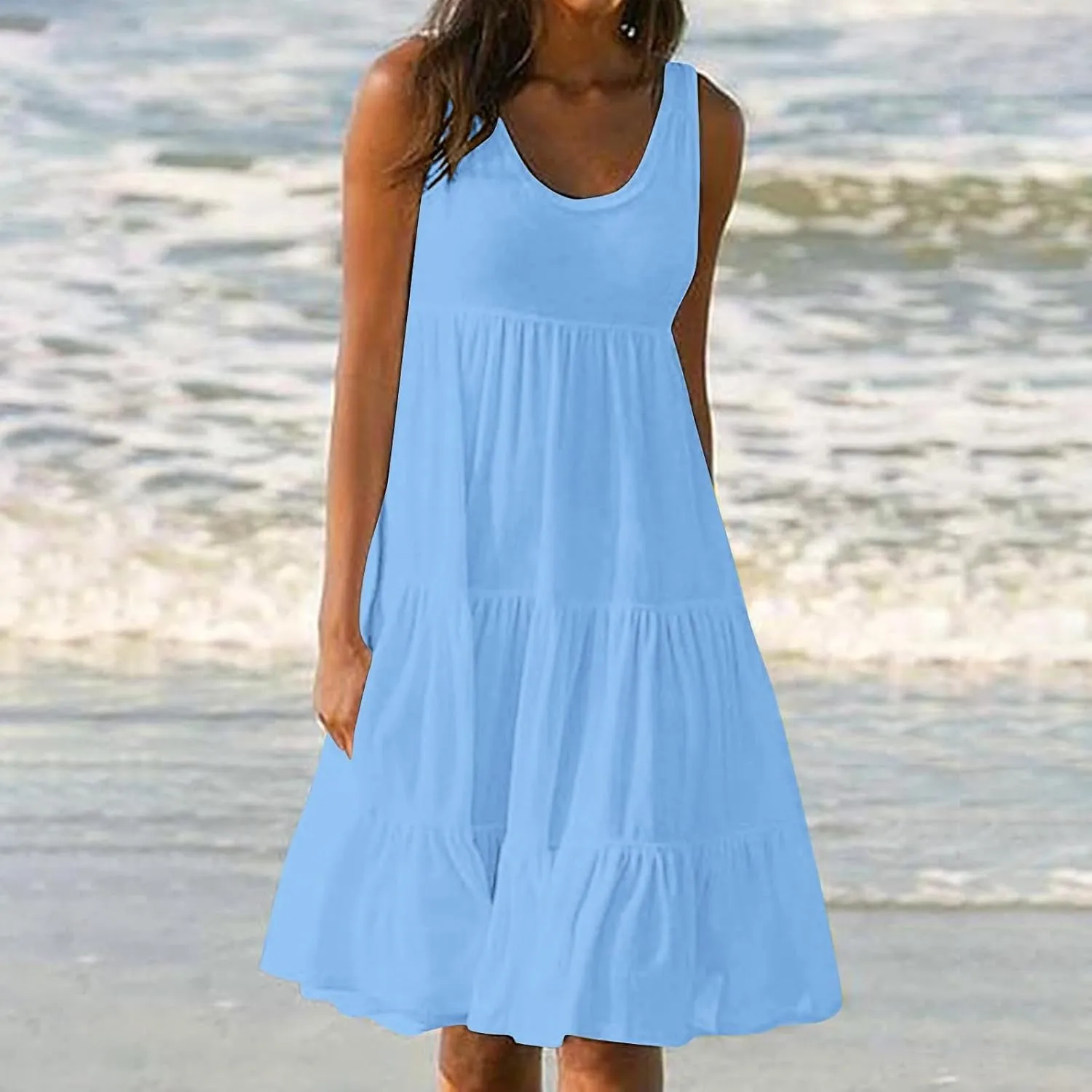 Sundresses for Women Casual 2025 Sleeveless Resort Wear Beach Vacation Outfits Sun Dresses Spring Summer Tank Dress