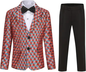 SWOTGdoby Boys Suits 2 Piece Check Plaid Suit Set Formal Dress Blazer Pants Slim Fit Tuxedo Suits for Boy