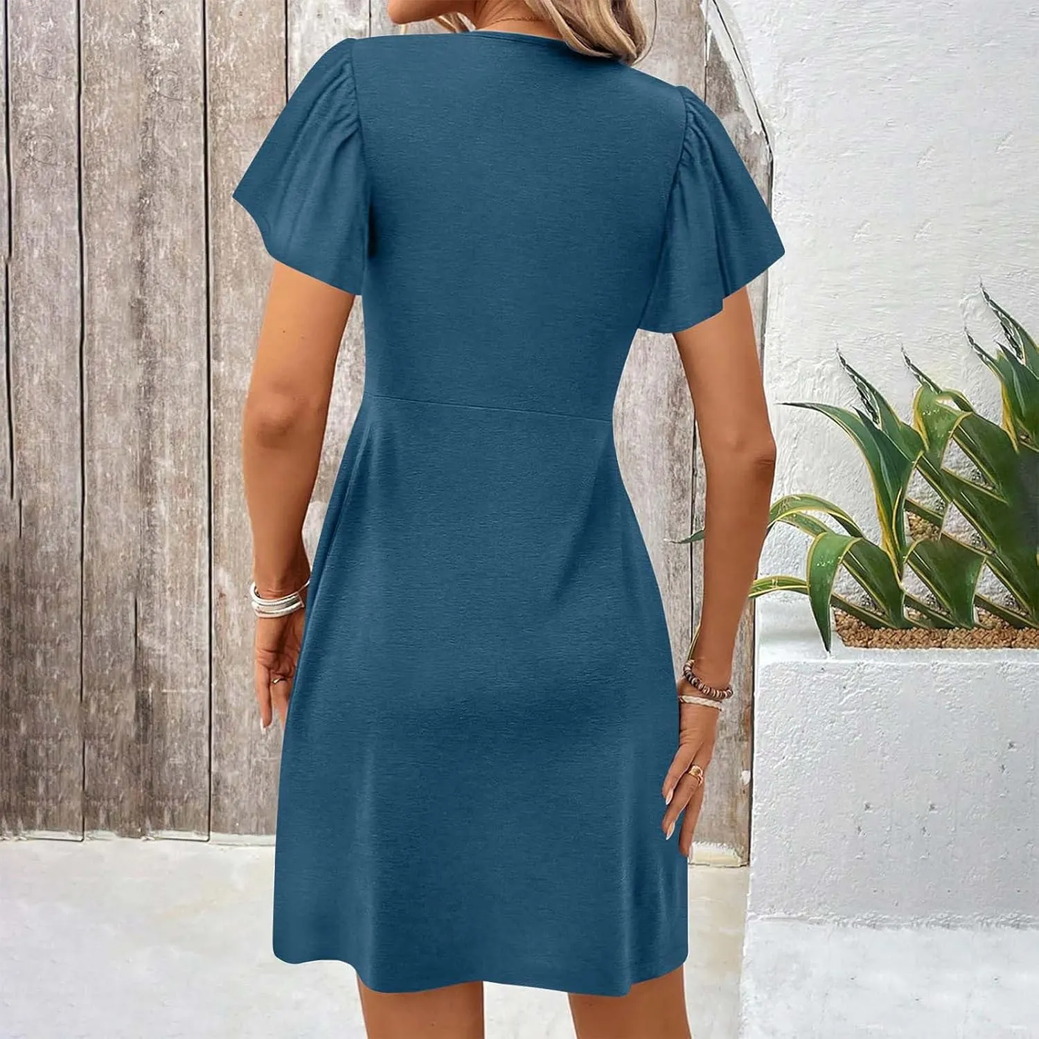 TARIENDY Casual Dresses for Women Summer V Neck Dress Comfy Fit Mini Dress Sexy Short Sleeve Dress Tunic Vacation Outfits
