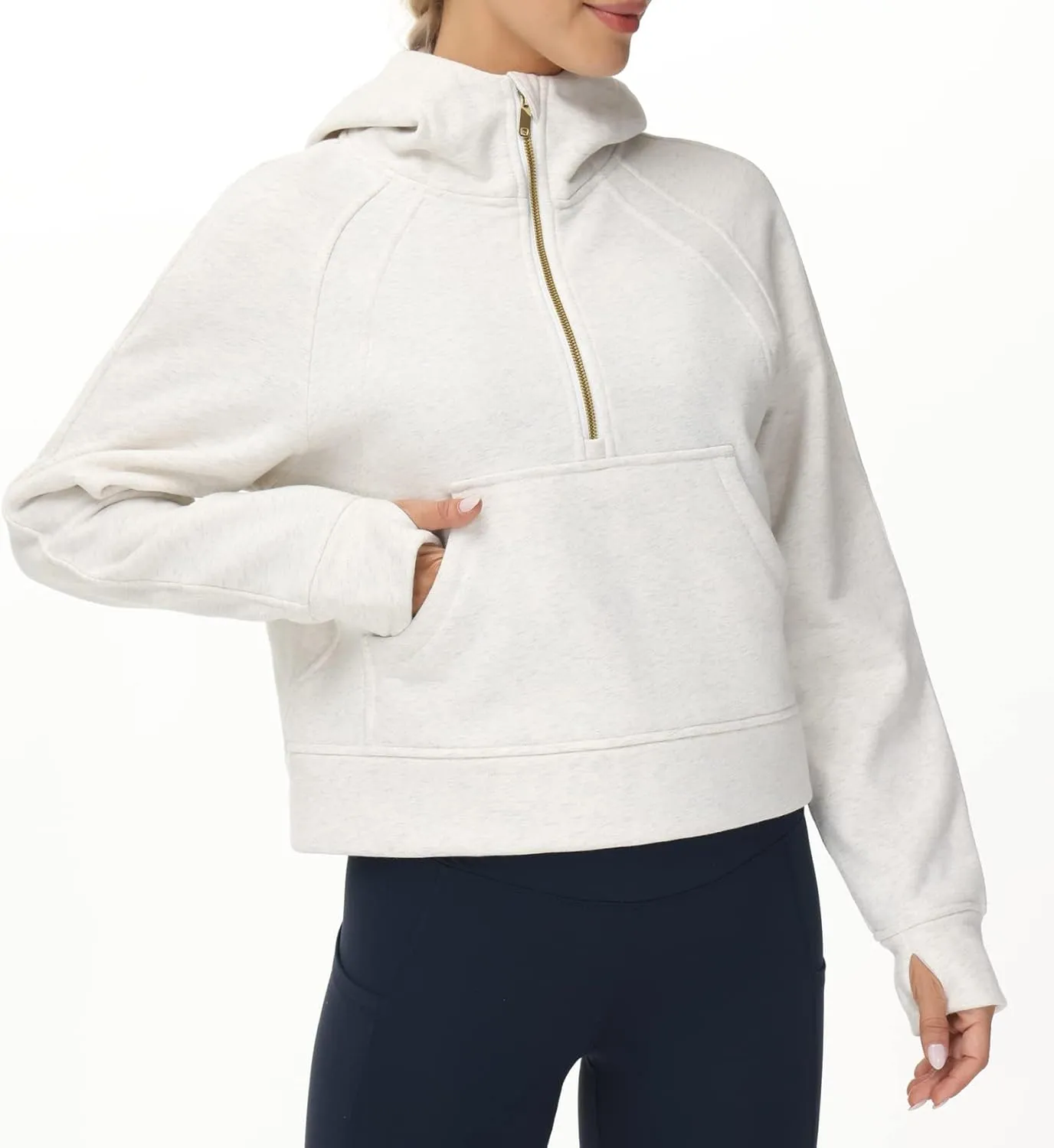 THE GYM PEOPLE Womens' Hoodies Half Zip Long Sleeve Fleece Crop Pullover Sweatshirts with Pockets Thumb Hole
