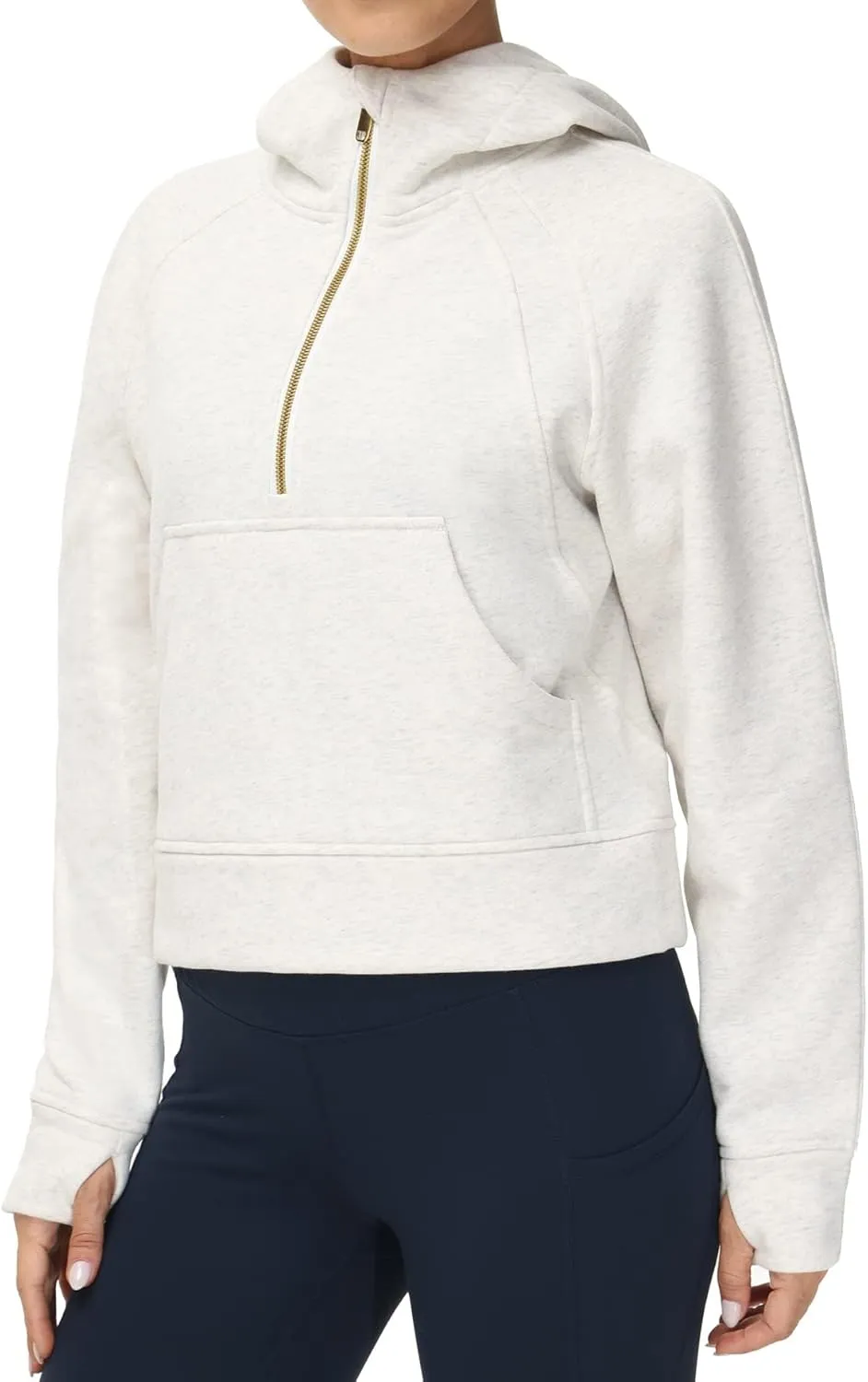THE GYM PEOPLE Womens' Hoodies Half Zip Long Sleeve Fleece Crop Pullover Sweatshirts with Pockets Thumb Hole