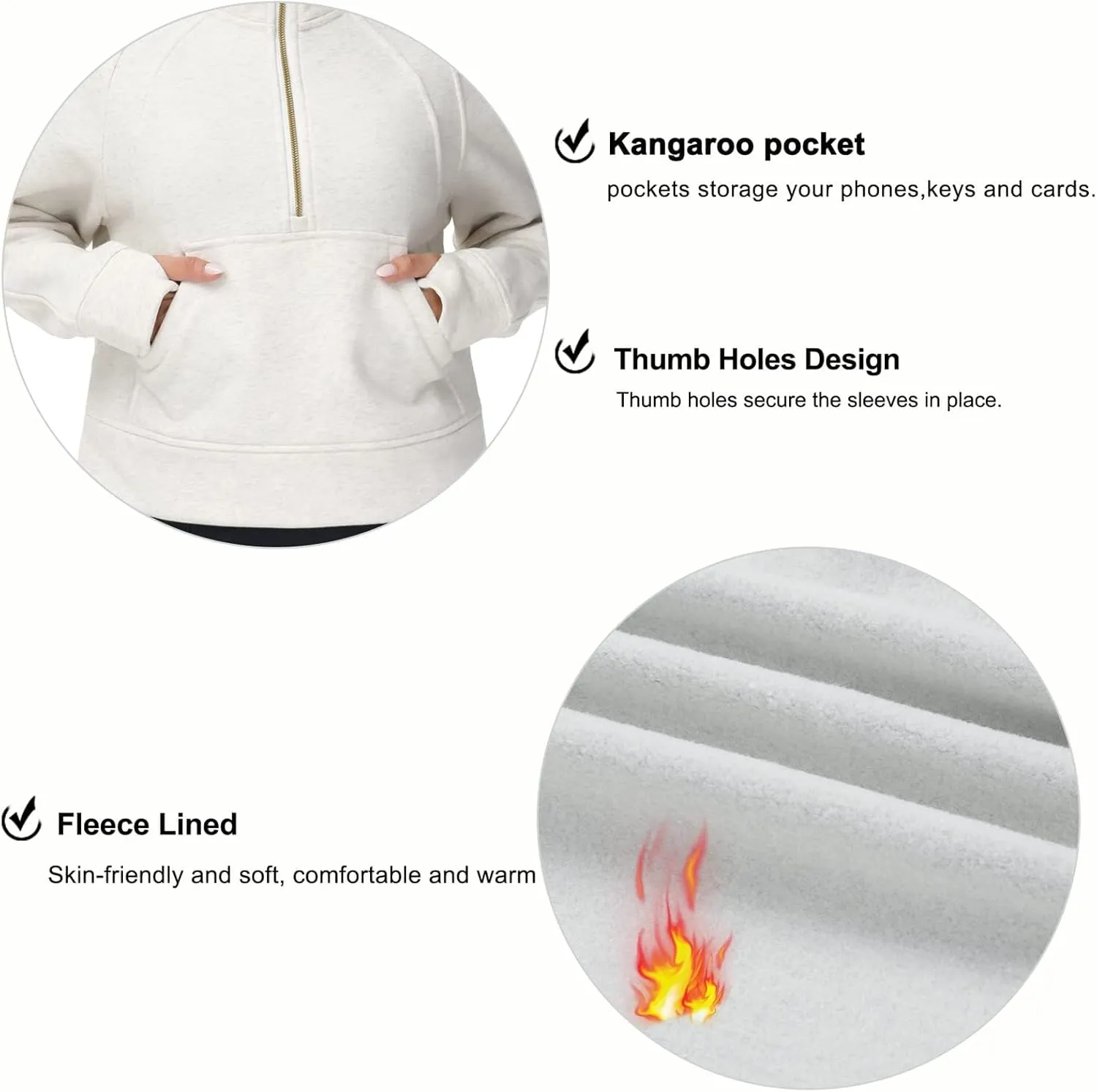 THE GYM PEOPLE Womens' Hoodies Half Zip Long Sleeve Fleece Crop Pullover Sweatshirts with Pockets Thumb Hole