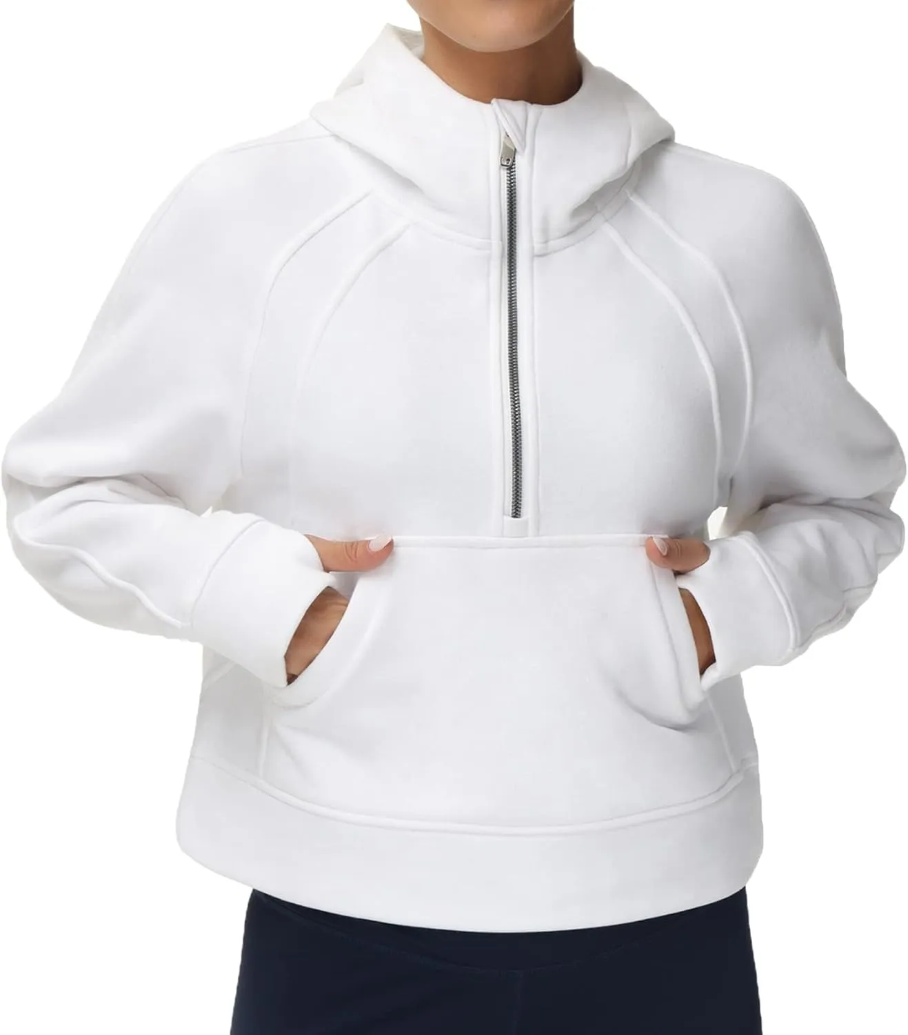 THE GYM PEOPLE Womens' Hoodies Half Zip Long Sleeve Fleece Crop Pullover Sweatshirts with Pockets Thumb Hole